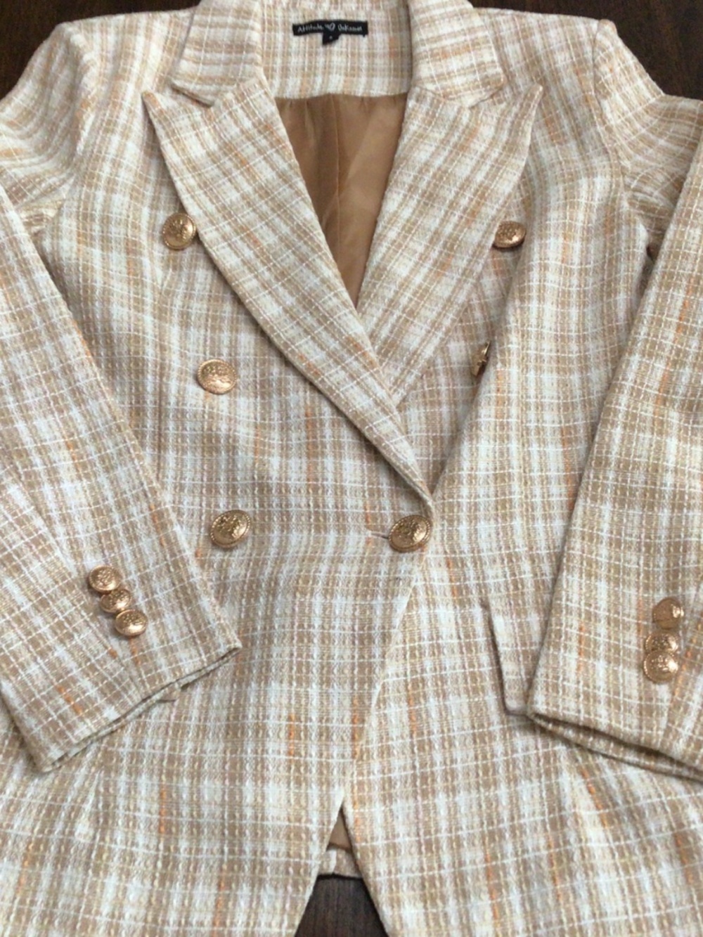 Attitude Unknown double breasted tweed blazer with gold buttons. Size S - Picture 3 of 7